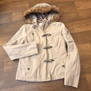 VTG Y2K Mall Core Women's Old Navy Lobster Clasp Fur Hood Lined Utility Jacket S